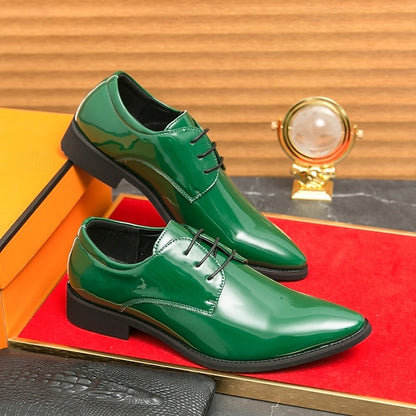for Formal Shoes Glossy Leather Patent – Green Lace-Up Men