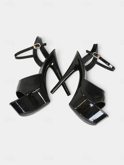 Red Sandals Leather Women Peep - for Toe Platform Patent