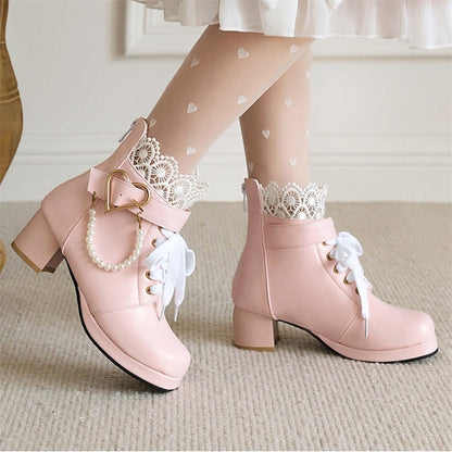 Ankle Women's – Wedding Bridal Lace-Up White Boots Shoes