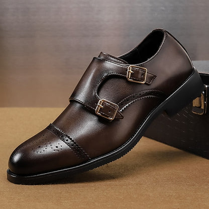 Double Men's Monk Brown Faux Leather Strap with Shoes