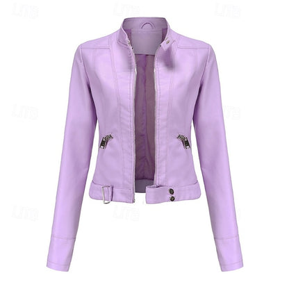 Faux Comfortable Pocket Women's Leather Jacket Zipper