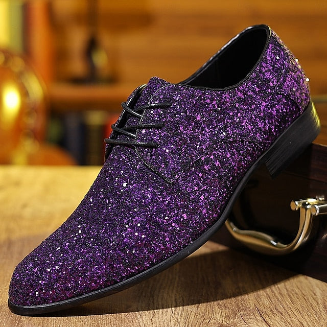 Men's Shoes Bold – Glitter Lace-up Party Purple Statement