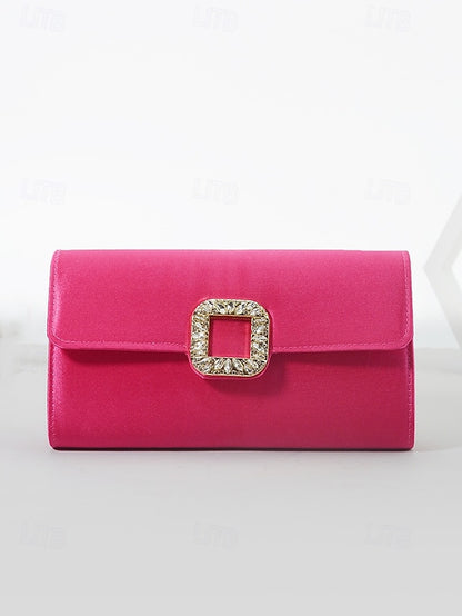 Rhinestone Women's White Elegant Buckle with Clutch - Satin