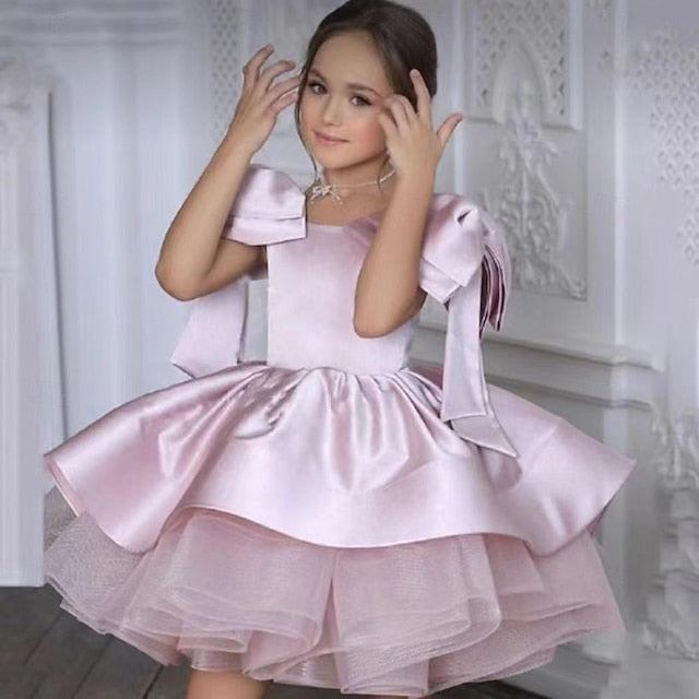 Girl Girls' Party Solid Dress Color Flower Kids