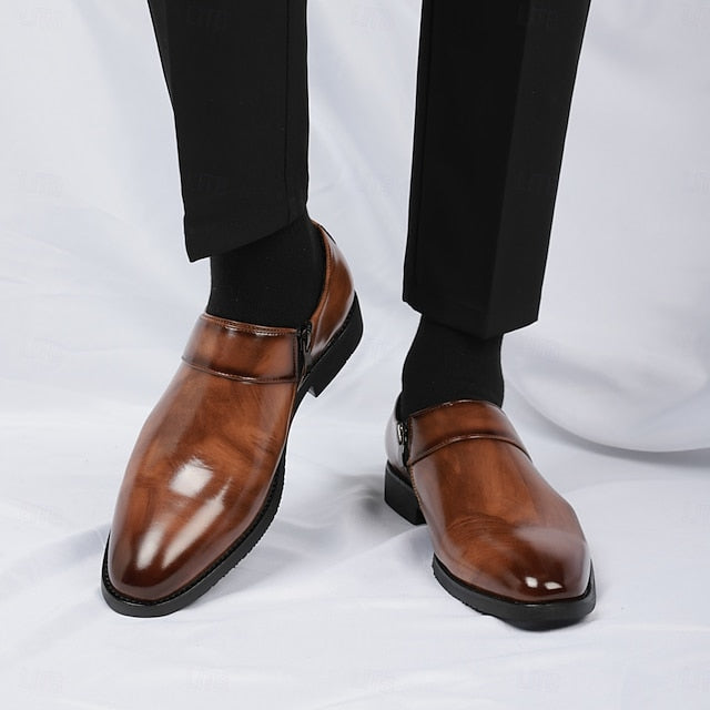 Leather Brown Men's Slip-On Shoes Dress Business Loafers