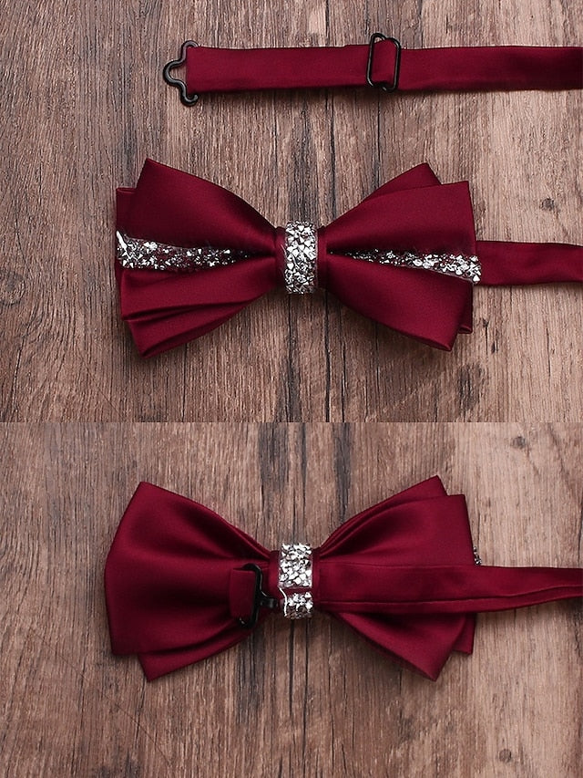 with Crystal Embellishment Bow Burgundy Tie – Satin Elegant