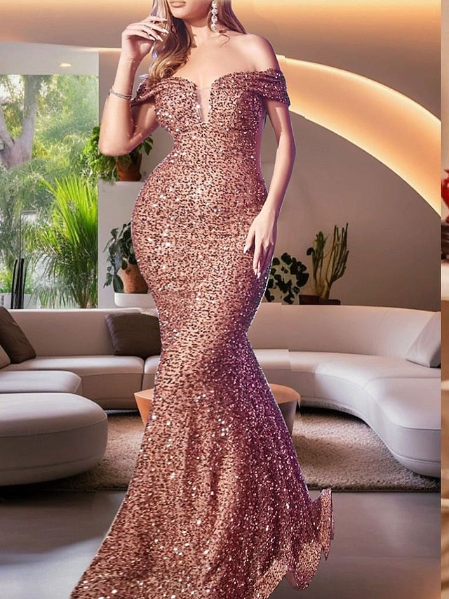 Mermaid Trumpet Sweep Brush Train Prom Dresses Evening Gown