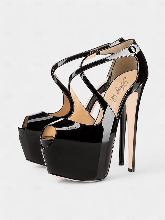 Heels Red Platform Black with Cross Stiletto Leather Patent and