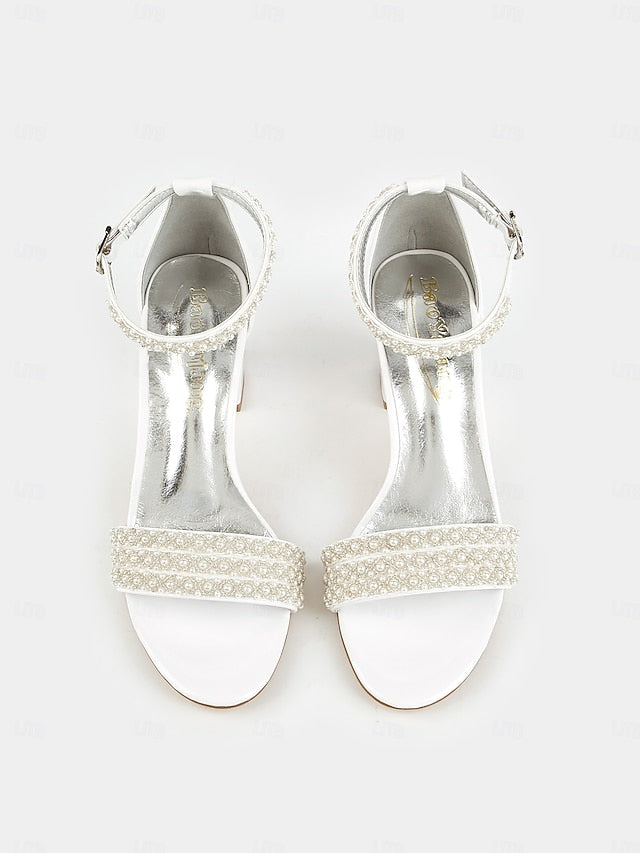 for Ankle with Heels Pearl-Embellished Strap Ivory Open-Toe