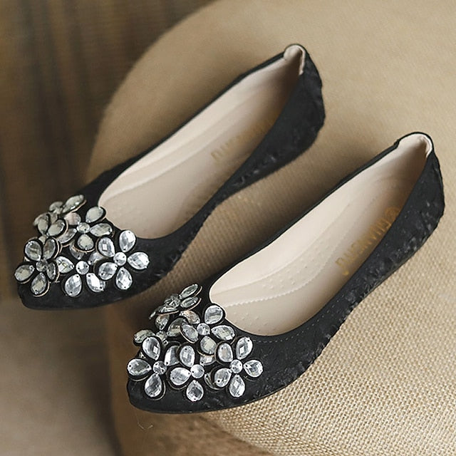 Embellished Floral - Wedding Crystal Women's Foldable Flats