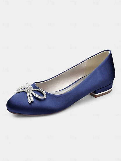 Flats Rhinestone Round-Toe - Embellished Bow Women's