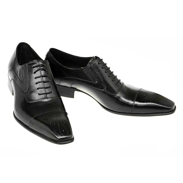 Black Faux Classic Leather Men's Oxford Cap Shoes -
