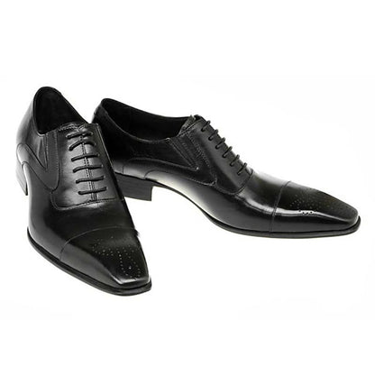 Black Faux Classic Leather Men's Oxford Cap Shoes -