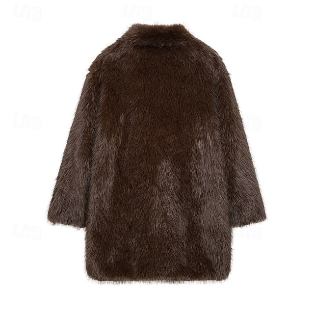 Women's Pocket Warm Fur Faux Furs Coat Comfortable