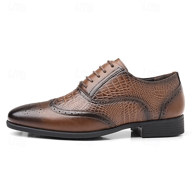 Shoes Brown Men's – Faux Leather Crocodile Pattern Oxford