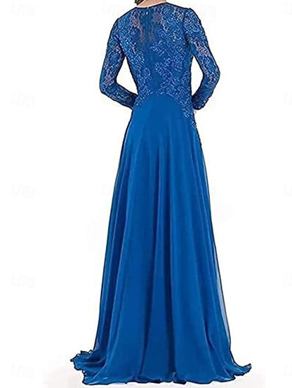 Neck Elegant Mother Dress Party Floor Bride Crew of A-Line the