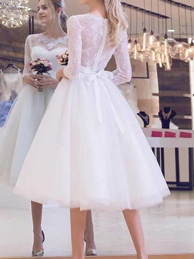 A-Line Tea Length Wedding Dresses Bridal Shower Dresses Bridal