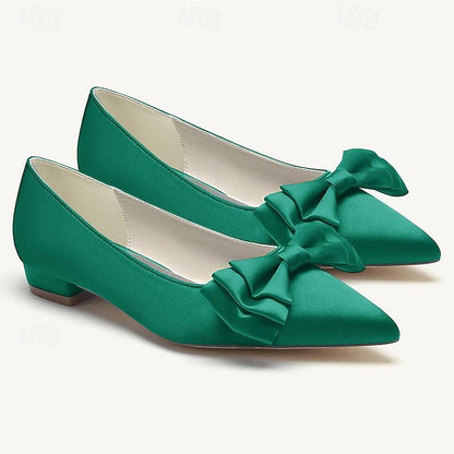 Bowknot Party Low Flats Pointed Shoes Wedding Heel Women's