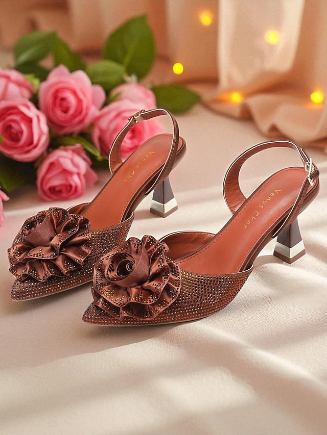 Floral with Purple Heels Women's Rhinestone Slingback