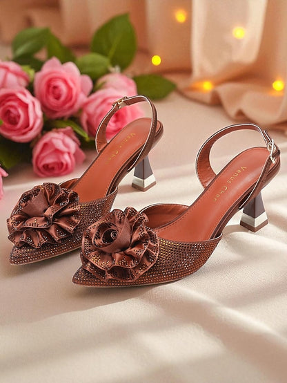 Floral with Purple Heels Women's Rhinestone Slingback