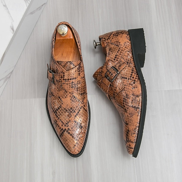 Men Monk – Formal Shoes Snake Classic Print for Strap Brown
