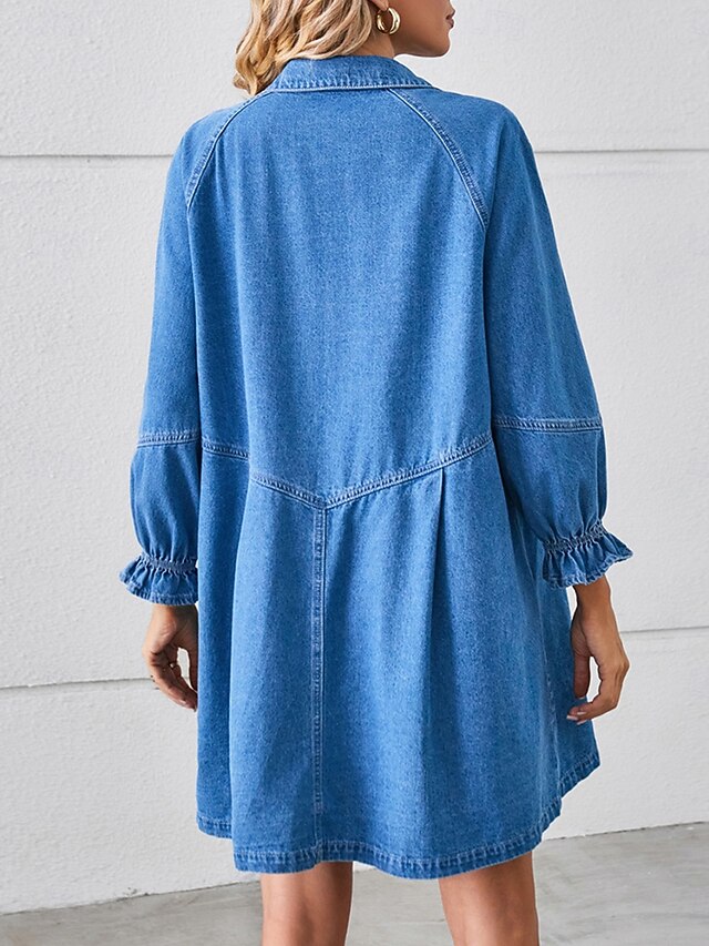 Women's Denim Dress Mini Dress Button Casual Shirt Collar