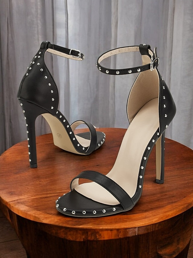 Stiletto Embellishments Black - Silver with Stud Sandals