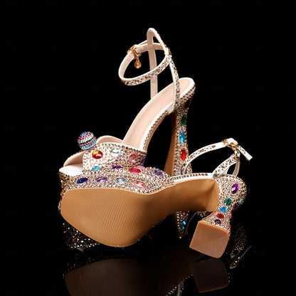 – Sandals Platform Colorful Women's Rhinestone Sparkly