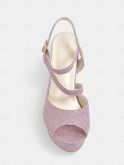 with Ankle Glitter Platform Strap High Sandals Women's Heel