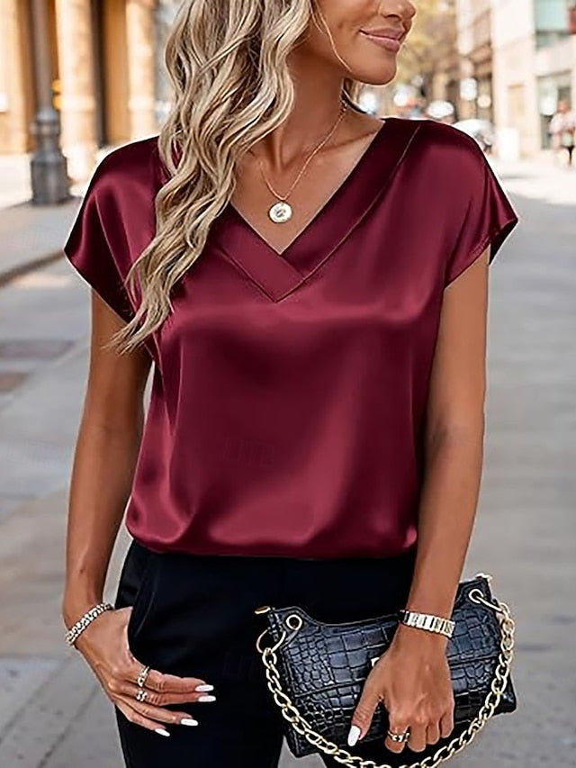 Women's Satin Shirt Blouse Plain Elegant Vintage Stylish