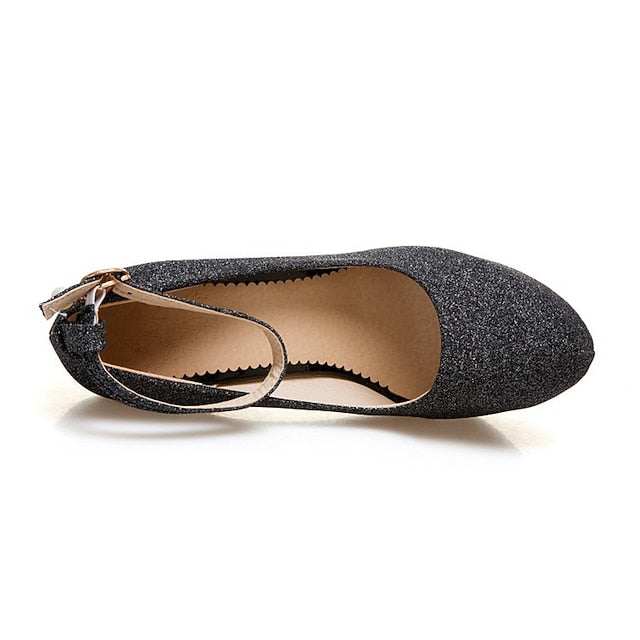 Women's Stiletto Heels with Ankle Glitter Platform Silver