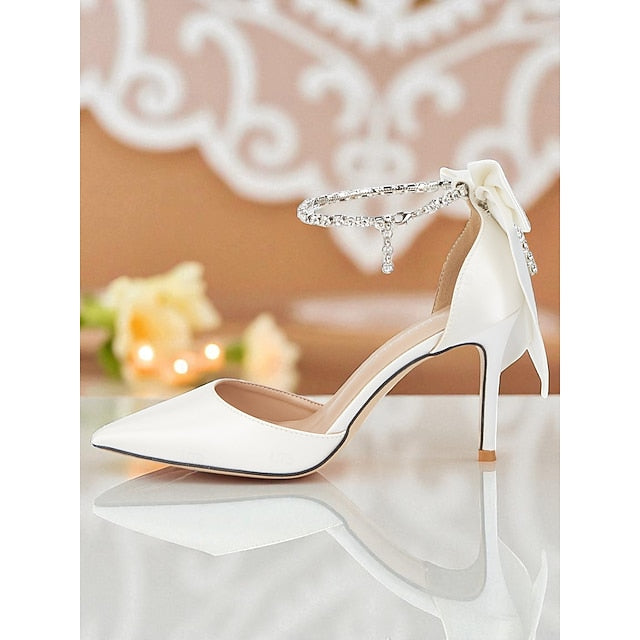 with and Ivory Pointed Satin Toe Bow Women's Stiletto Heels