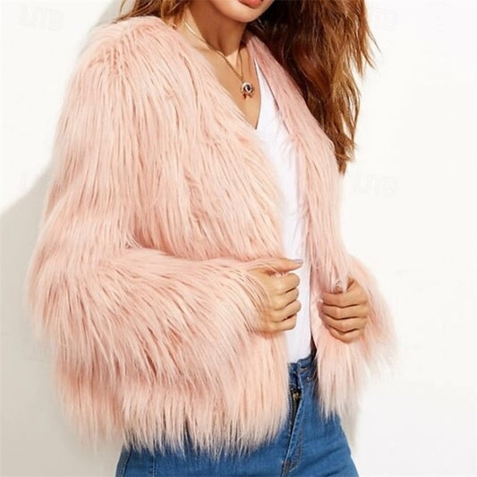 Warm Patchwork Faux Elegant Fur Coat Women's Breathable