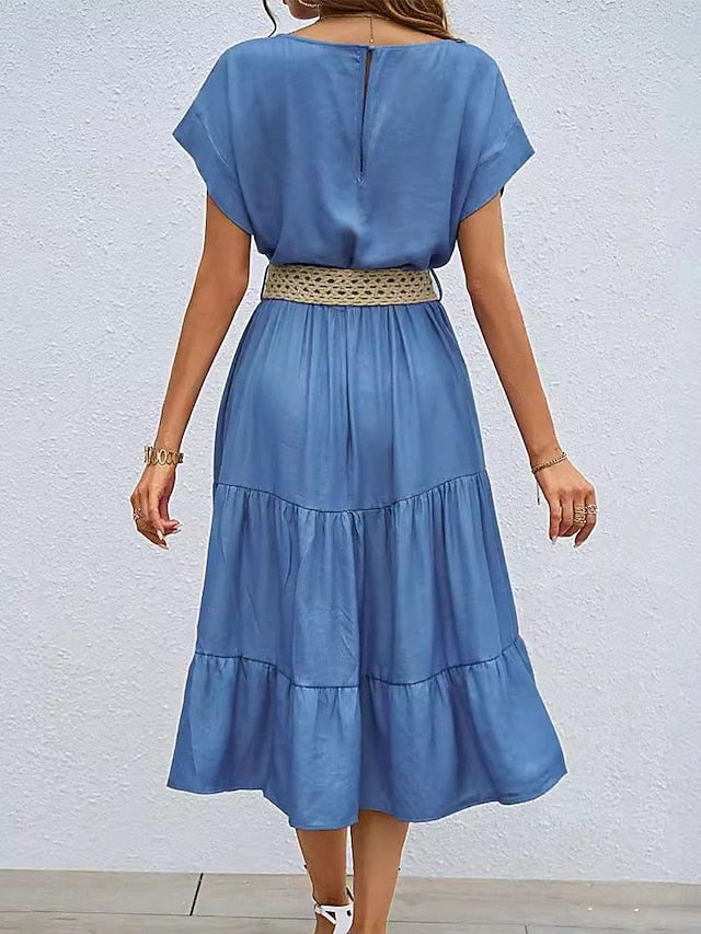 Women's Casual Dress Midi Dress Imitation Denim Ruched