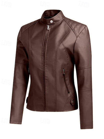 Faux Jacket Pocket Comfortable Leather Zipper Women's
