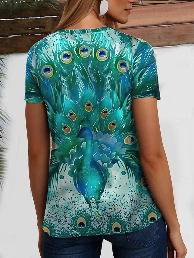 Women's T Shirt Ombre Graphic Feather Casual Short Sleeve