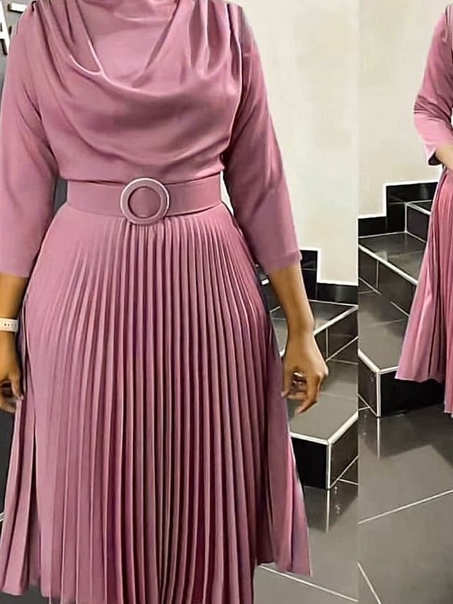 Women's Plain Dress Maxi Dress With Belt Elegant Crew Neck