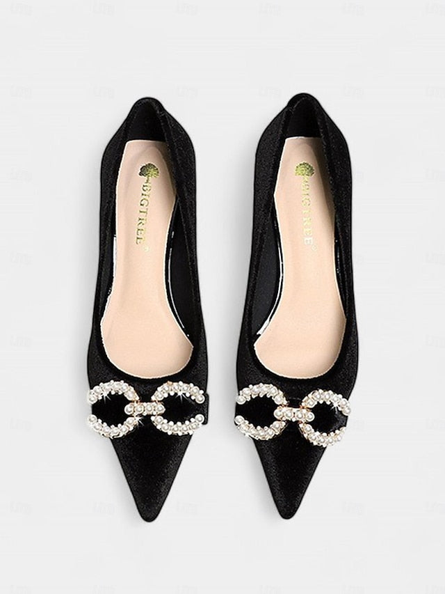 Bow Kitten with Pearl Pumps - Velvet Burgundy Heel Women's