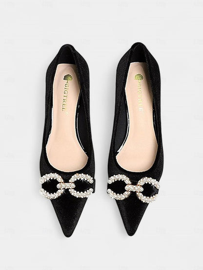 Bow Kitten with Pearl Pumps - Velvet Burgundy Heel Women's