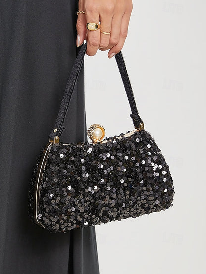 Black with Accent Sequin Clutch Pearl Evening Women's –