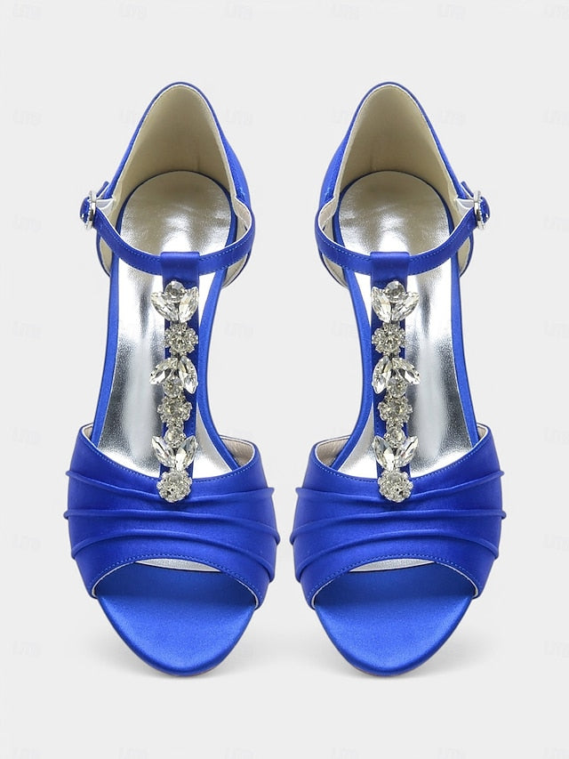 Open-Toe Bridal Satin White Detail Crystal Heels – with