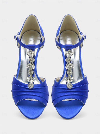 Open-Toe Bridal Satin White Detail Crystal Heels – with