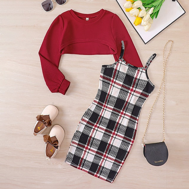 Suits 2 Set Kids Girls' Block Dress Pieces Color Long