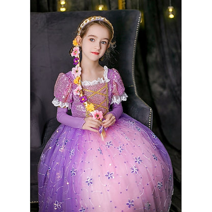 Cosplay Girl Rapunzel Princess Flower Cloak Dress