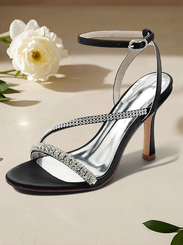 Satin Sophisticated Champagne – Rhinestone Strappy Heels