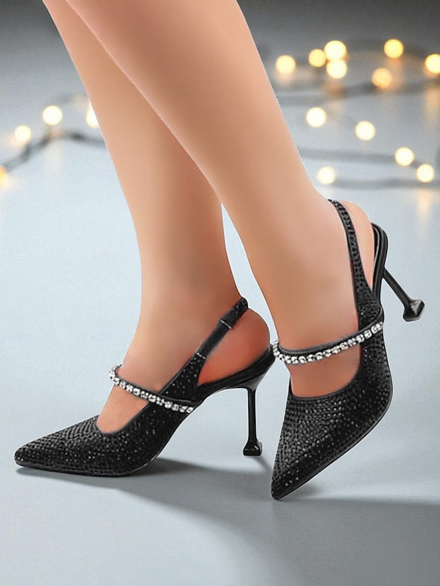 Pointed Rhinestone Heels - Women's Gold Sparkly Toe