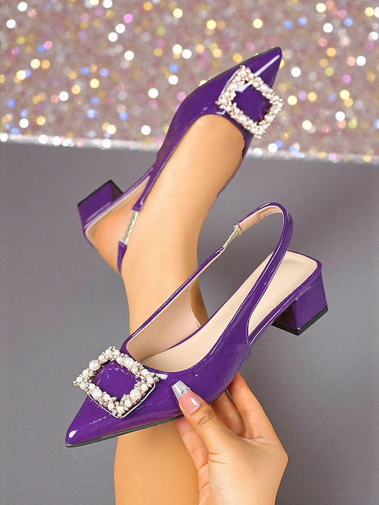 Slingback Women's Leather Patent - Pumps Purple Toe Pointed
