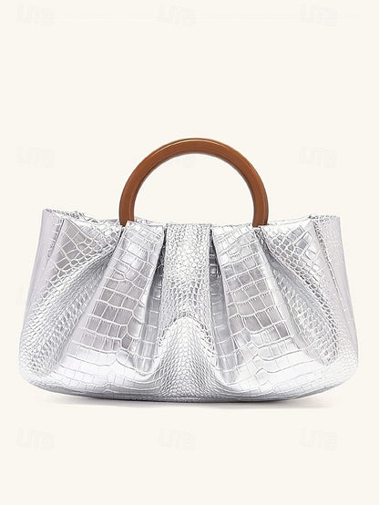 Faux Bag Clutch Pleated Acrylic with Leather Women's Tote