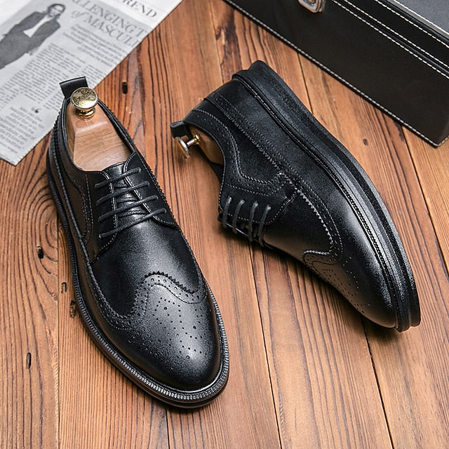 Brogue Stylish Derby Men's Shoes White Lace-Up - Leather