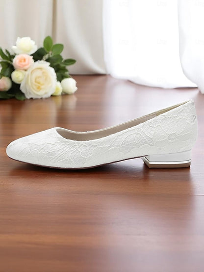 Wedding Women's Lace Low Ivory Flats Heel